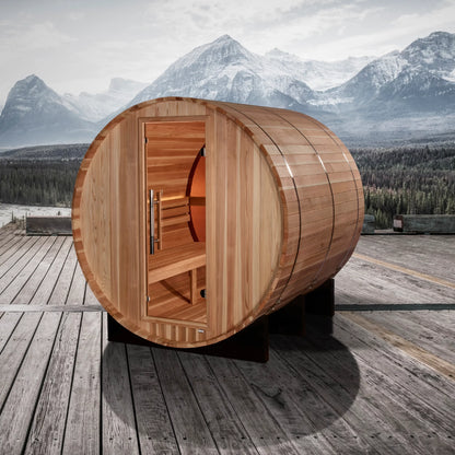 Zurich 4-Person Outdoor Barrel Sauna with Bronze Privacy Glass